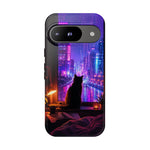 Lo-Fi Cat Neon Rain Window Vaporwave Art Tough Phone Case