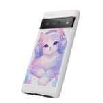 Pastel Cat Phone Case, Headphones Glitch Color Block Cover