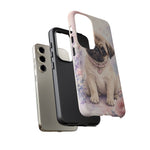 Pug Puppy Phone Case, Pastel Watercolor Heart Collar Cover