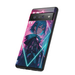 Anime Girl Phone Case Teal, Neon Kanji Calm Gradient Tough Cover