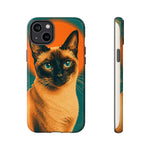 Siamese Cat Retro Halftone Portrait Case - Orange Teal Print