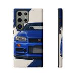 R34 Skyline GT-R Bayside Blue Tough Phone Case for 90s JDM Fans