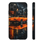 Orange Daytona Phone Case, Rainy City Night Muscle Car Tough Cover