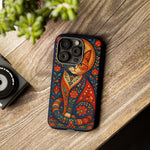 Folk Art Cat Phone Case, Bold Saturated Pattern Cover