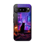 Lo-Fi Cat Neon Rain Window Vaporwave Art Tough Phone Case