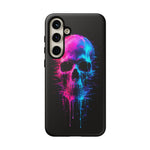 Neon Glitch Skull Phone Case, Dripping Paint Scanline Cover