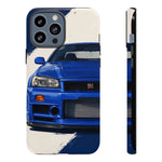 R34 Skyline GT-R Bayside Blue Tough Phone Case for 90s JDM Fans
