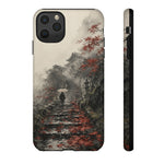 Autumn Temple Steps phone case | Japanese watercolor landscape cover