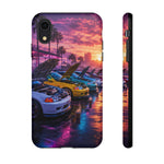Sunset Car Meet Civic Phone Case | Sports Cars, Palm Trees, Neon Beach Scene