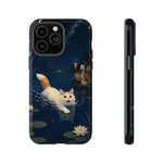 Turkish Van Swimming Cat Tough Case | Whimsical Night Pond, Lily Pads, Ducks