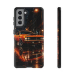 Orange Cuda Phone Case, Rainy City Night Muscle Car Tough Cover