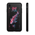 Glitch Koi Fish Art Tough Phone Case - Cyan Pink on Black