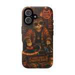 DJ Cat Phone Case, Glowing Turntables Folk Art Cover