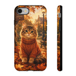 Autumn Cat Phone Case, Fallen Leaves Painterly Cover