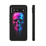 Neon Glitch Skull Phone Case, Dripping Paint Scanline Cover