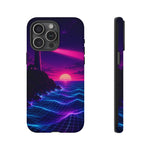 Neon Lighthouse Grid Ocean Art Tough Phone Case