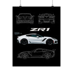 Chevy C7 ZR1 Poster Wall Art Print Supercar Blueprint Garage Decor