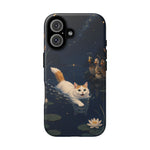 Turkish Van Swimming Cat Tough Case | Whimsical Night Pond, Lily Pads, Ducks