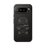 MX-5 Roadster Blueprint Miata Phone Case Featuring Front Side and Rear Views