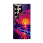 Retro Sunset Beach Scene Phone Case | Neon Palm Ocean Wave