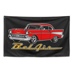 1957 Bel Air Wall Flag Banner 34x56 Garage Man Cave Decor Red Tri-Five 57