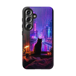Lo-Fi Cat Neon Rain Window Vaporwave Art Tough Phone Case