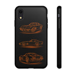 C3 Corvette Line Art Phone Case, Glowing Orange Three-View