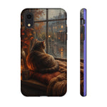 Rainy Window Cat Phone Case, Cozy Painterly Art Cover, Gift