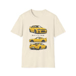 Yellow 1999 Skyline Illustration JDM T-Shirt | R34 GTR Car Trio