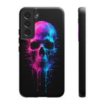 Neon Glitch Skull Phone Case, Dripping Paint Scanline Cover