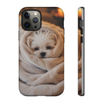 Maltese Puppy Burrito Phone Case, Cozy Blanket Portrait