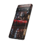 Red FD RX-7 Blossom Alley Tough Phone Case - Rain-Slicked Night