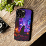 Lo-Fi Cat Neon Rain Window Vaporwave Art Tough Phone Case