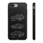 C2 Sting Ray Line Art Phone Case, Glowing Silver Three-View