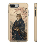 Samurai Cat Phone Case, Cherry Blossom Katana Art Cover