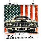 1971 Barracuda Poster Classic Muscle Car Cuda USA Flag Wall Art