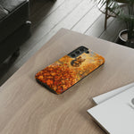 Yorkshire Terrier Jumping in Autumn Leaves Tough Case | Fall Dog Phone Cover