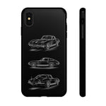 C2 Sting Ray Line Art Phone Case, Glowing Silver Three-View