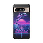 Neon Dolphin Retro Wave Tough Case | Vaporwave Japanese Text, 80s Synth Sunset