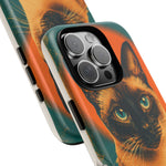 Siamese Cat Retro Halftone Portrait Case - Orange Teal Print
