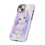 Pastel Cat Phone Case, Headphones Glitch Color Block Cover
