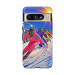 Retro Skiers Phone Case | Neon 80s Skiing Tough Cover