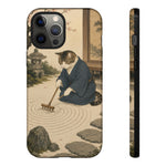 Zen Garden Cat Phone Case, Sand Spiral Japanese Art Cover