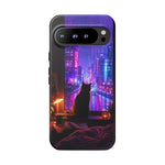 Lo-Fi Cat Neon Rain Window Vaporwave Art Tough Phone Case