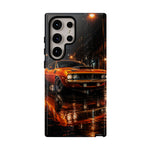 Orange Cuda Phone Case, Rainy City Night Muscle Car Tough Cover