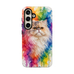 Persian Cat Watercolor Portrait Tough Phone Case - Rainbow