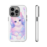 Pastel Cat Phone Case, Headphones Glitch Color Block Cover