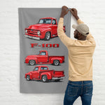 1955 F100 Red Pickup Banner 34x56 Garage Man Cave Wall Decor Car Guy Gift