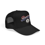 Boricua Hat Vintage Cursive Cap – Maga Flower Badge – Puerto Rico Diaspora Pride Gift