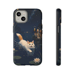 Turkish Van Swimming Cat Tough Case | Whimsical Night Pond, Lily Pads, Ducks